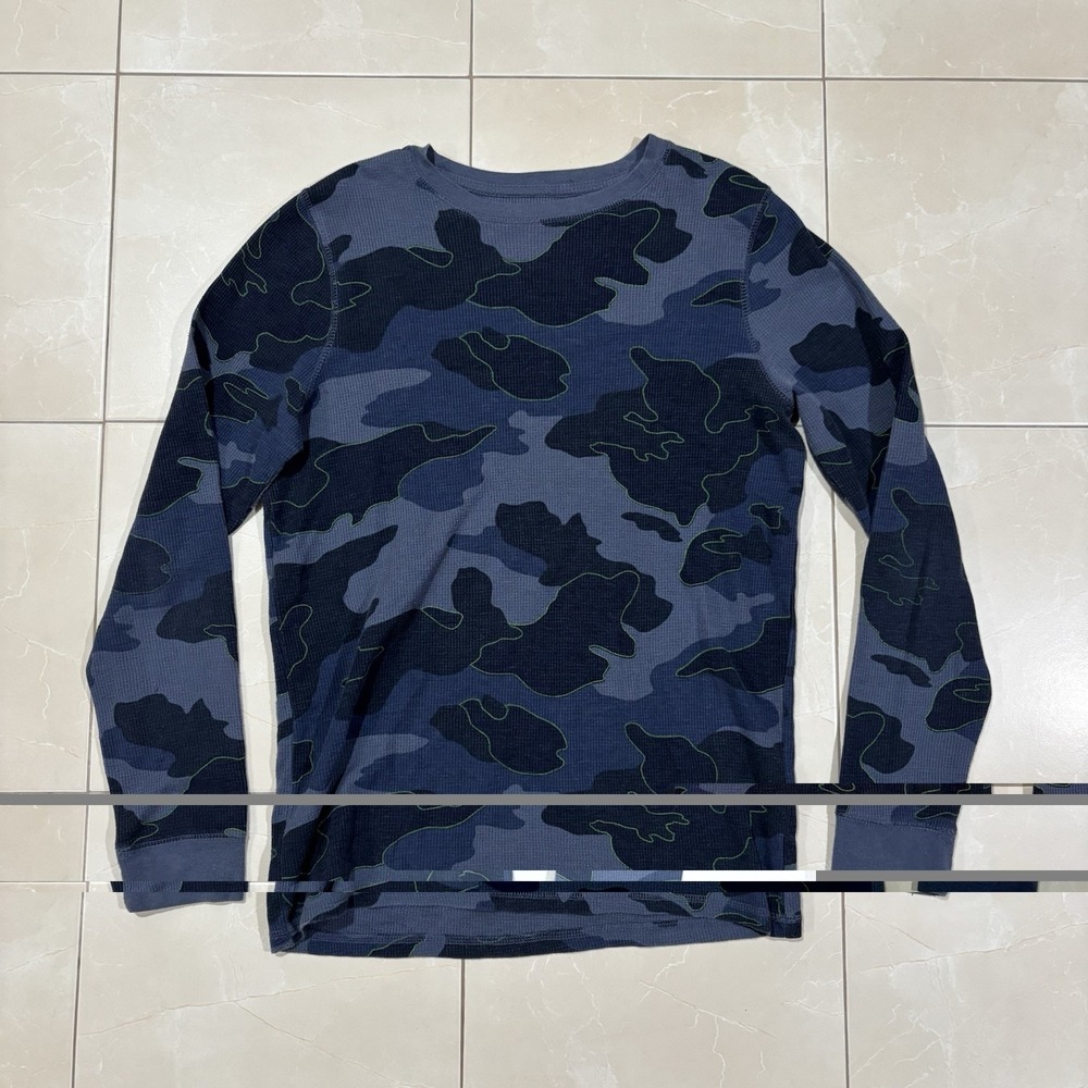 Vintage Y2K Camo Thermal Shirt Blue Long Sleeve Men's Small Base Layer 90s Jesse